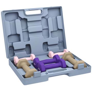 SPORTNOW Set de gantere hexagonale 12 kg cu geantă set de 6 gantere acoperite cu poliuretan, din oțel, multicolor | Aosom Romania