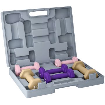 SPORTNOW Set de gantere, set de 6 gantere cu greutăți, set de gantere din oțel, 1kg, 1,5kg, 2kg | Aosom Romania