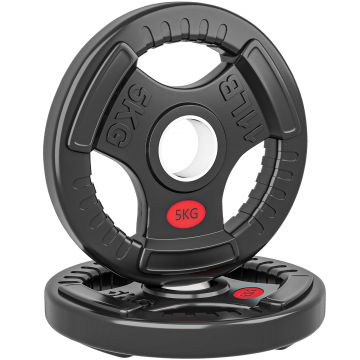 SPORTNOW Set Discuri de 5kg cu gaură de 5cm și trei mânere, din oțel și plastic negru | Aosom Romania