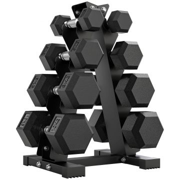 SPORTNOW Set Gantere Hexagonale cu Suport pentru Economisirea Spațiului, de la 2 kg la 10 kg, Negru | Aosom Romania