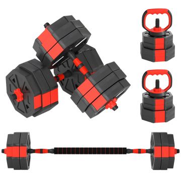 SPORTNOW Set Greutăți 4 în 1 de 30 kg, Kettlebell, 2 Haltere, Bară pentru Ridicări și Flotări, Roșu | Aosom Romania