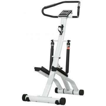 SPORTNOW Stepper cu ghidon 12 nivele de rezistență reglabile, ecran LCD, 2 roți și pedale antiderapante, alb și negru | Aosom Romania