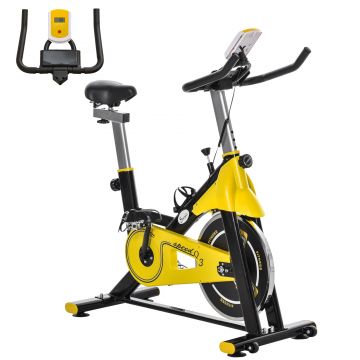 HOMCOM Bicicletă de Exerciții Staționare cu Volant, Monitor LCD, Rezistență Reglabilă pentru Antrenament Cardio, 101-113x45.5x100 cm, Galben | Aosom Romania