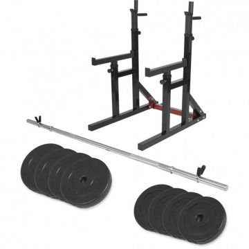 Multi Squad Rack cu set de 40 kg greutati si bara pentru piept, Gorilla Sports