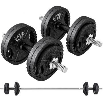 SPORTNOW Greutăți pentru Sală 2 în 1 de 42 kg cu 14 Discuri, Bară de Greutăți și Haltere, din Oțel, 180x24x24 cm, Negru | Aosom Romania SPORTNOW Greutăți pentru Sală 2 în 1 de 42 kg cu 14 Discuri, Bară de Greutăți și Haltere, din Oțel, 180x24x24 cm, Negru | Aosom Romania