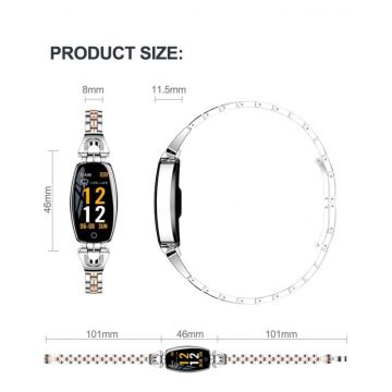 Bratara Smart Fitness Techstar® H8, 0.96 inch IPS, Waterproof, Eleganta, pentru Dama, Monitorizare Somn si Cardiaca