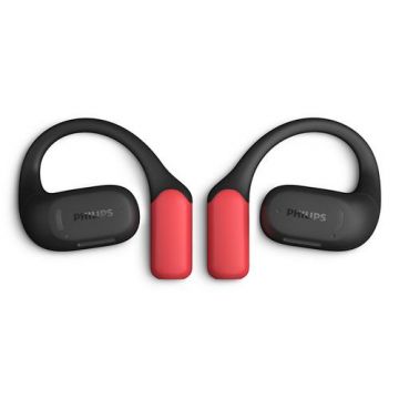 Casti alergare True Wireless Open-ear Philips Seria 6000 TAA6709BK/00, Autonomie 28 ore, Microfon, Conductie aer, IP55 (Negru/Rosu)