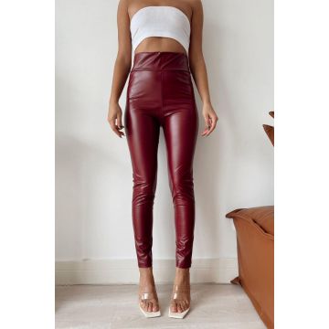 Colanti KYO, din piele ecologica, cu talie inalta si banda lata, Bordo