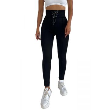 Colanti modelatori Eron, cu dunga evidentiata si centura asortata cu siret, Negru