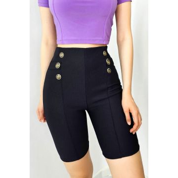 Colanti scurti Anaya, cu textura tetra si butoni metalici, Negru