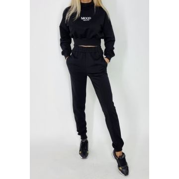 Compleu sport Mood, pantaloni si bluza pe gat, Negru