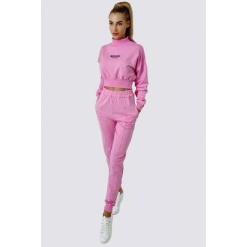 Compleu sport Mood, pantaloni si bluza pe gat, Roz
