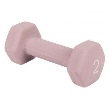 Gantera fitness liveup, 2 kg, culoare roz pudra, material neopren si fier