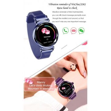 Smartwatch Fitness Sport Albastru Elegant pentru Dama Techstar® H2 cu Monitorizare Somn si Cardiaca