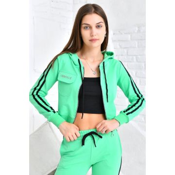 Trening dama, Fits Vogue, pantaloni lungi si bluza cu fermoar si gluga, Verde