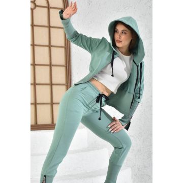 Trening Yuki, cu pantaloni si bluza accesorizate cu fermoare, Verde