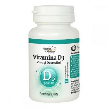Vitamina D3 (5000Ui) Cu Zinc si Quercetina, 30cpr, Dacia Plant Vitamina D3 (5000Ui) Cu Zinc si Quercetina, 30cpr, Dacia Plant