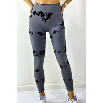 Colanti fitness cu nervuri, Kabyn, push up si banda modelatoare, Gri-Negru