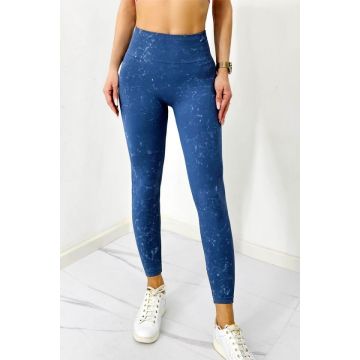 Colanti fitness Kabyn, cu imprimeu, push up si banda modelatoare, Albastru petrol