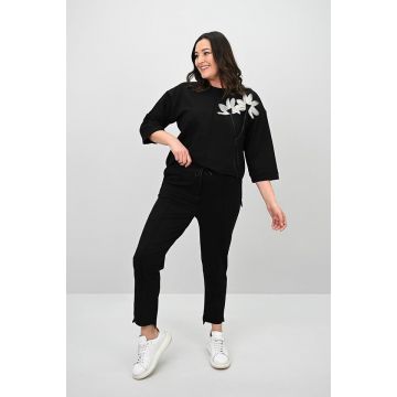 Compleu batal de dama KORYN, doua piese si imprimeu floral in relief, Negru