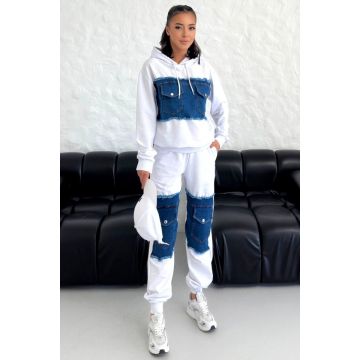 Compleu casual CONGO, cu bumbac si denim, Alb