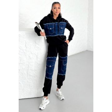 Compleu casual CONGO, cu bumbac si denim, Negru