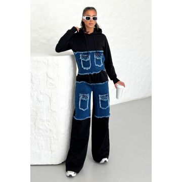 Compleu casual MIRRA Pearl, cu bumbac si denim, Negru