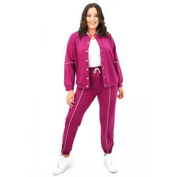 Compleu dama CapsLine, jacheta cu capse si pantaloni sport, Marimi mari, Burgundy