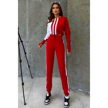 Compleu sport One Balance, bluza cu manseta tip manusa, snur in talie si pantaloni cu banda elastica, Rosu