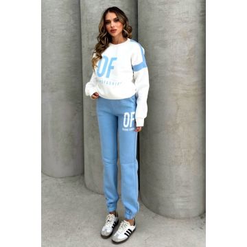 Compleu vatuit Playful OF sport, cu hanorac si pantaloni inscriptionati, Bleu