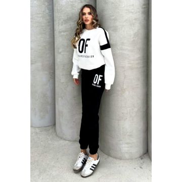 Trening gros de dama Playful OF sport, cu bluza lejera si pantaloni vatuiti, Negru