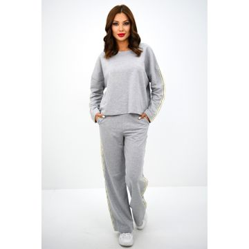 Trening lejer GlamMotion, pantaloni casual cu bluza si vipusca cu paiete, Gri