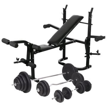 vidaXL Bancă fitness cu raft greutăți set haltere și gantere 120 kg