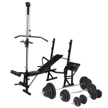 vidaXL Bancă fitness cu rastel greutăți, set haltere/gantere, 120 kg