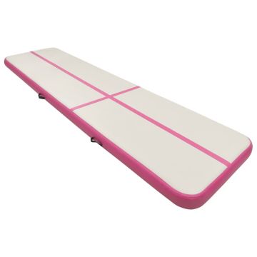 vidaXL Saltea gimnastică gonflabilă cu pompă roz 600x100x20 cm PVC