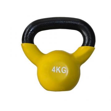 Gantera kettlebell DHS FItness DYKD2004KG, 4kg, otel (Negru/Galben)