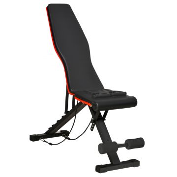 HOMCOM Bancă de Exerciții Reglabilă pentru Antrenament Muscular, Oțel și PU, Negru și Roșu, 130x48x48-109 cm | Aosom Romania