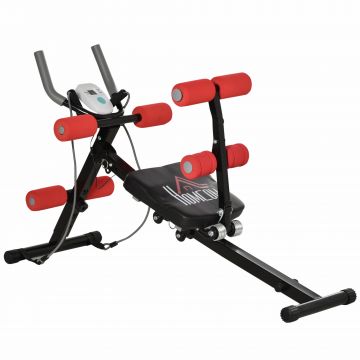 HOMCOM Banca pentru Abdomene 2 in 1, Banca de Gimnastica cu Monitor LCD, Scaun Reglabil si Benzi Elastice, 117x46x70cm