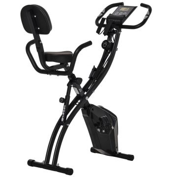 HOMCOM Bicicleta Magnetica Pliabila de Camera din Otel Negru cu Benzi Elastice, Sarcina Maxima 120 kg