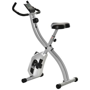 HOMCOM Bicicleta Pliabila cu Rezistenta Magnetica pe 8 nivele pentru Casa si Birou, Monitor LCD cu Ritm Cardiac, Volan 1,5 kg, culoare Argintie