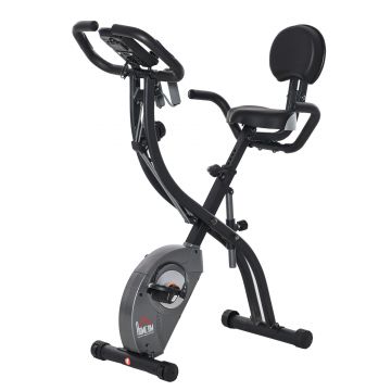 Bicicleta pliabila cu spatar, Bicicleta Spin Bike cu Benzi Elastice, Bicicleta de Spinning cu afisaj LCD Gri 107x53x107cm HOMCOM | Aosom RO