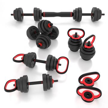 Set gantera HMS SGX120 6 in 1 cu doua Kettlebells