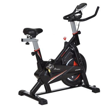 HOMCOM Bicicletă de Cameră cu Suport pentru Telefon Mobil, Monitor LCD și Rezistență Reglabilă, 53x105x105-117 cm, Negru | Aosom Romania