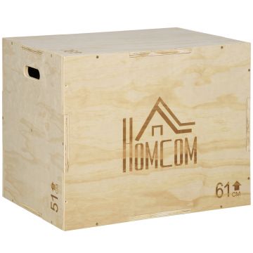 Cutie pliometrica din lemn HOMCOM 3 in 1 pentru antrenament pentru sarituri, antrenament pentru sarituri Complet 50/60/76 cm | AOSOM RO