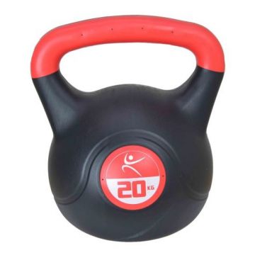 Gantera kettlebell DHS, 20 kg, vinil, Negru/Rosu