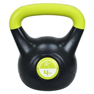 Gantera kettlebell DHS, 4 kg, exterior vinil, umplutura ciment, Negru/Verde