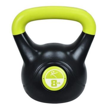 Gantera kettlebell DHS, 8 kg, exterior vinil, umplutura nisip, Negru/Verde