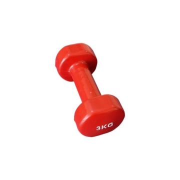 Gantera pentru aerobic DHS, 3 kg, otel, invelis vinyl, Rosu