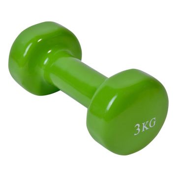 Gantera vinil pentru fitness Liveup, 3 kg, lungime 17.5 cm, Verde