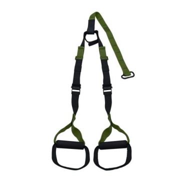 Sistem de fitness multitrainer TRX Home Basic Army, 24 x 17 x 9 cm, balamale ancorare incluse, maxim 150 kg, Negru/Verde